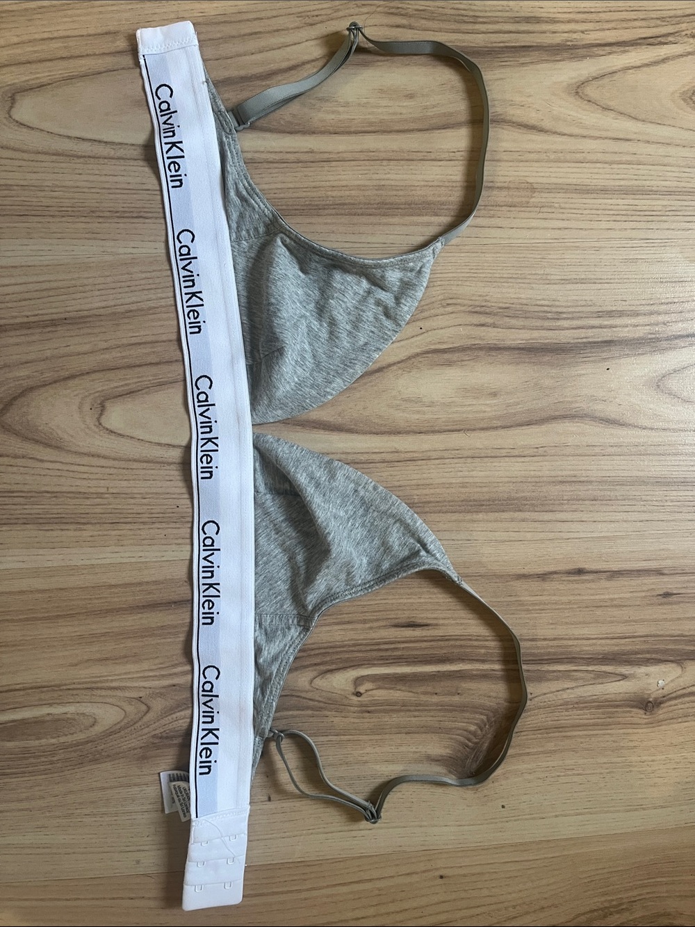 Calvin Klein Heather Gray Triangle Bralette with White Logo Band